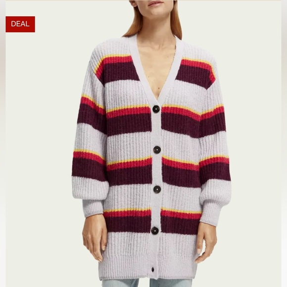 NWT Scotch & Soda V-Neck Knitted Striped Purple Cardigan‎ Sweater, Size: X-Small - Picture 2 of 13